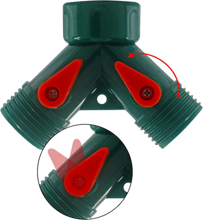 6 Pcs 2 Way Hose Adapter Y Valve Garden Hose Connector Non Rust Spigot Faucet Adapter, 3/4 Garden Hose Y Connectors Plastic Hose Splitter with Faucet Watering Shut Off Valves (Green)