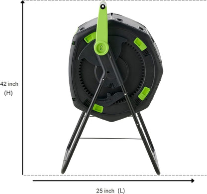 48 Gallon Geared Two Compartment Compost Tumbler Black Plastic