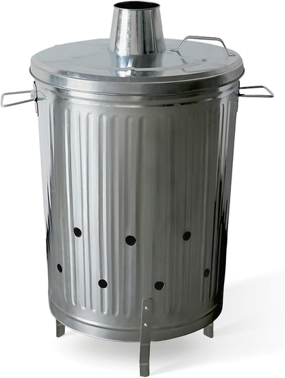Plexon Metal Compost Bin Outdoor Burn Bin - Galvanized Trash Can with Lid Chimney and Vent Holes - Trash Burning Container Composter Incinerator for Garbage, 20 Gallon (Chimney Lid and Vent Holes)