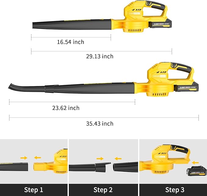 Leaf Blower Cordless, 20V Electric Blower with 2 X 2.0Ah Batteries and Fast Charger, 3 Speed Control, Handheld Lightweight Leaf Blower for Lawn Care, Patio, Garden Cleaning, etc