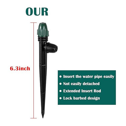 25PC Anti-Drop Drip Irrigation Spray,Lock Barbed Design Misting Drippers for 1/4" Irrigation Tubing,Adjustable 360 Degree Micro Spray on 6.3" Stake for Garden Watering System (25pc-Adjustable Emitter)
