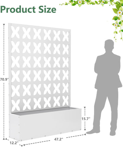 2PCS Metal Planter Box with Trellis,70.9"x47.2"x15.7" Raised Garden Bed with Drainage Holes, Privacy Planters for Outdoor Garden Bed for Climbing Plants,Vegetables,and Vines, White-X