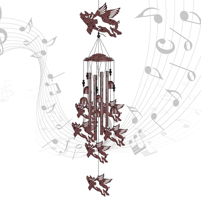 Outdoor Flying Pigs Wind Chimes Decoration, Blessing Wind Bells, Memorial Wind Chimes, Pigs Wind Catcher, Fly Pig Decor, 7 Fly Pigs Wind Chime for Home, Balcony, Tree, Festival Decor, Gifts for Mom
