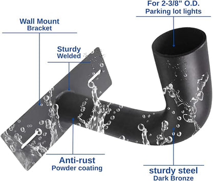 Wall Mount Bracket with 2-3/8"O.D., Heavy Duty Steel Parking Lot Light Mounted Extension Arm J Shape Sturdy Welded Mounting Bracket for Outdoor Street Slip Fit Shoebox Lights