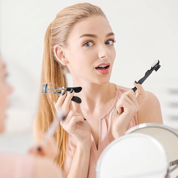 17 Pcs Eyelash Curlers Kit Lash Curler Eyelash Comb Seperator Extension Tweezers Eyebrow Brush Scissors False Eyelashes Applicator Eyebrow Trimmer Silicone Refills Pads for Women(Black)