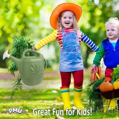 PMU 2 Gallon Watering Can - Garden Watering Can for Indoor & Outdoor Plants - Plastic Water Can with Detachable Sprinkler Head - Large Water Pot, Made in USA - Sage Green Pkg/1