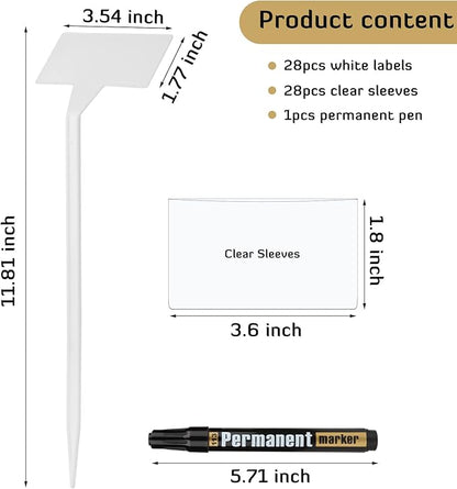 28 Pack Outdoor Plant Label, Large Waterproof Plastic Plant T-Type Tags, Durable Nursery Garden Markers, Perfect for Herbs, Flowers, Vegetable (Height 11.8'')