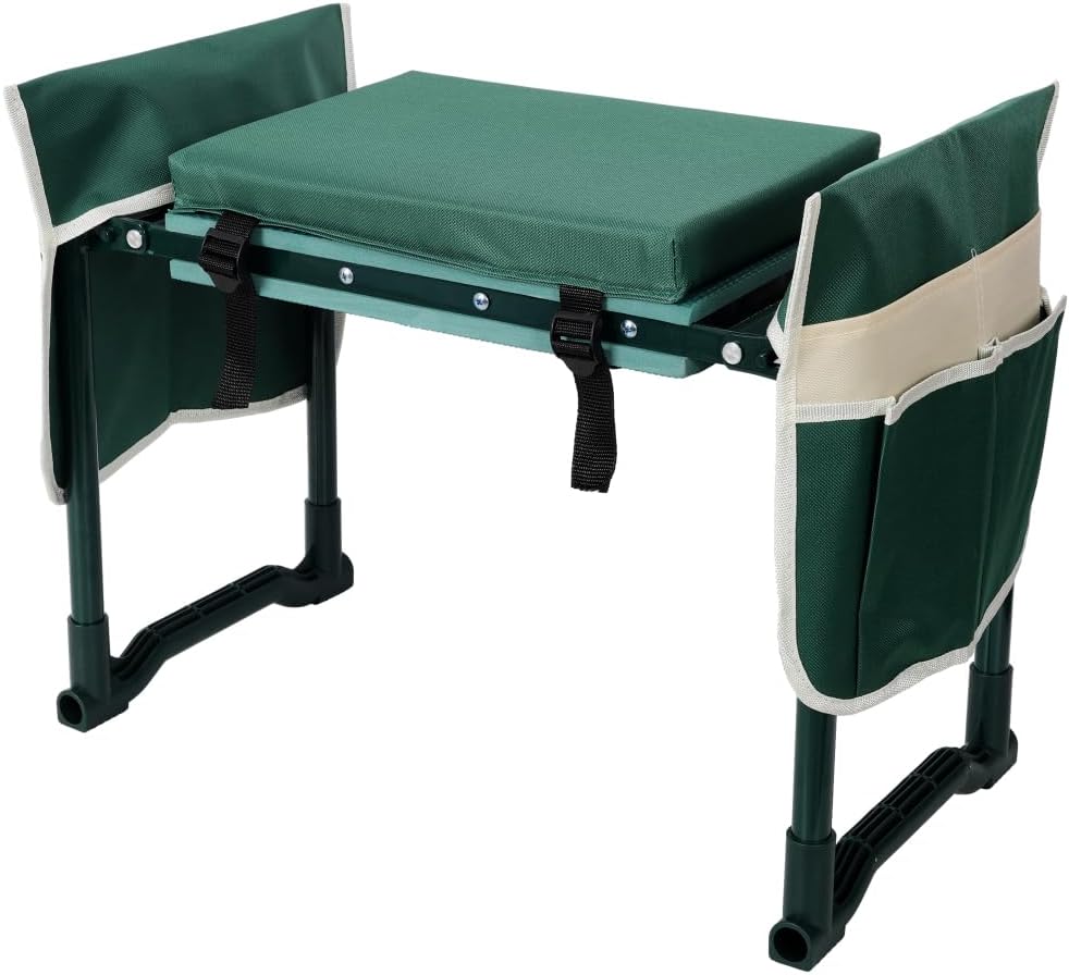 Garden Kneeler and Seat Bench with 2 Free Tool Pouch, Foldable Stool, EVA Foam Pad, with an Extra Soft Wider Cushion, and Large Tool Bag for Gardeninng Lovers