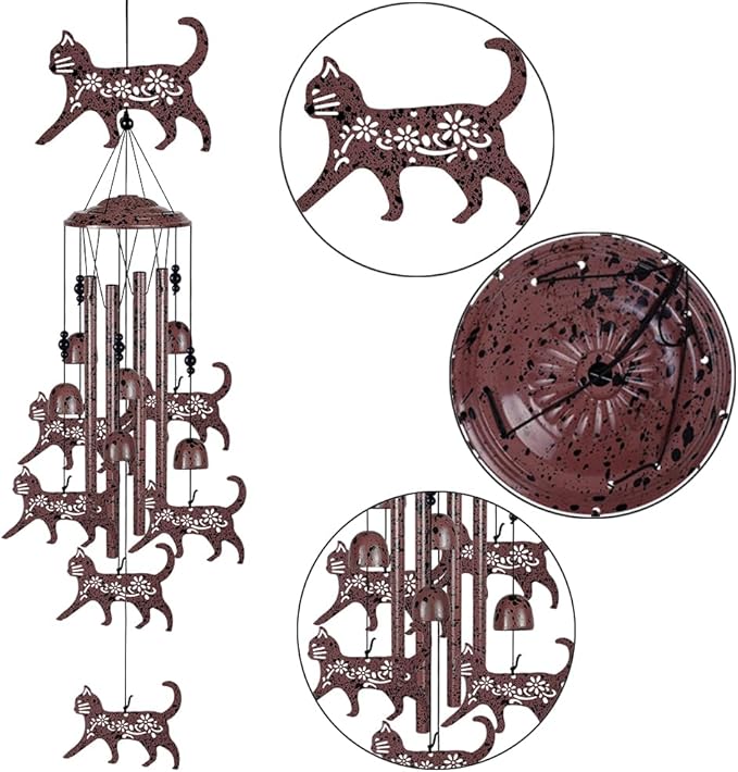Outdoor Cats Wind Chimes Decoration - Mobile Cat Wind Catcher, Music Wind Chimes, Garden Wind Chime, Blessing Windchime, Kitten Wind Bells for Home, Balcony, Tree, Festival Garden Decor, Gifts for Mom