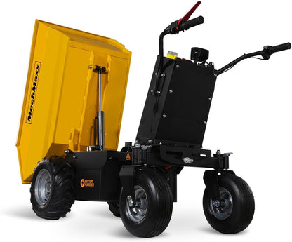 1100Lb Loading 48V Battery Powered Wheel Barrow Electric Dumper Cart with 30W Light, Hydraulic Tipping, 1000W Brushless DC Motor, LED Display Screen, Model EH50 Yellow