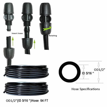 Drip Irrigation Kit 64ft 5/16“ID Inche Pipe Solutions for Large Gardens with Low Water Pressure Away from The Water Source