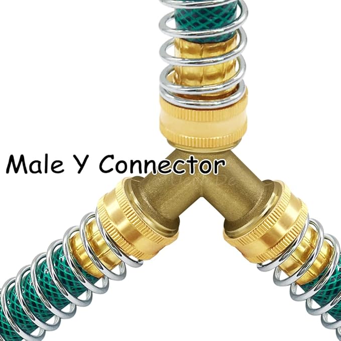 2PCS Garden Hose Splitter Brass 3/4" GHT Male Thread Heavy Duty 2 Way Y Connector Garden Hose Adapter for Backyard Water Tap, Outlet, & Spigot