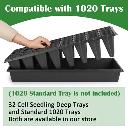 10 Pack 32 Cell Seed Starter Trays - Extra Deep 4.33" Plastic Nursery Trays, 20" x 10"，Fits Standard 1020 Flats