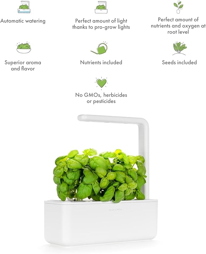 Click & Grow Indoor Herb Garden Kit with Grow Light | Smart Garden for Home Kitchen Windowsill | Easier Than Hydroponics Growing System | Vegetable Gardening Starter (3 Basil Pods Included), Sage