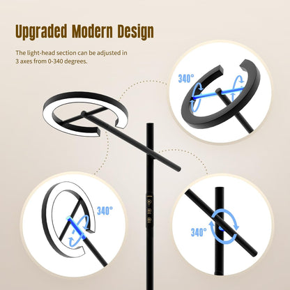 GLOWRIUM-H1B Light Therapy Lamp 12000 Lux, LED UV-Free Sun Lamp, Full Spectrum Happy Natural Mood Therapy Light, Stepless Dimmable Modern Sunlight Floor Light with Remote and Timer