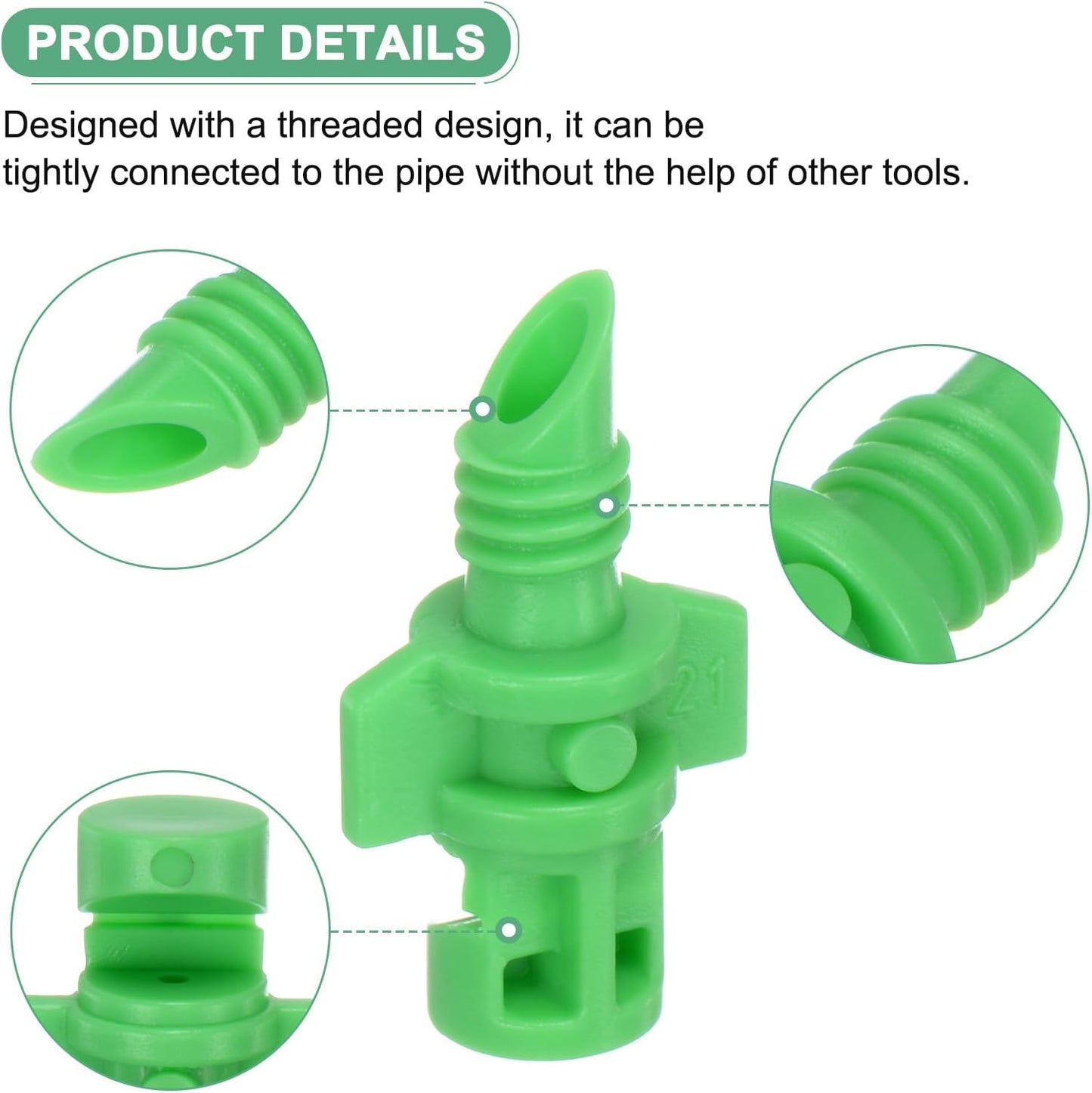 50-Pack Misting Nozzles, 180 Degree Irrigation Emitter Sprinklers for Garden/Plant/Lawn Water Irrigation System Barbed Refraction Atomizing Dripper [Green]