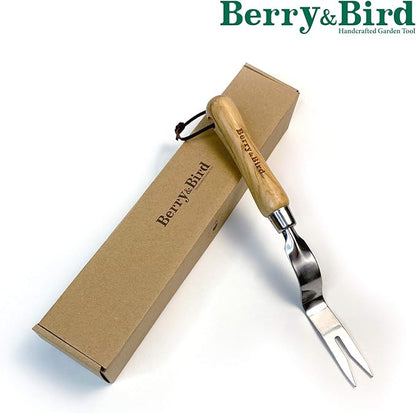 Berry&Bird Hand Weeder Tool, Stainless Steel Gardening Weed Puller, 12.1" Manual Weeding Removal Cutter Tool with Ash Wood Handle for Planting, Weeding, Flower & Vegetable Care in Garden Lawn Yard