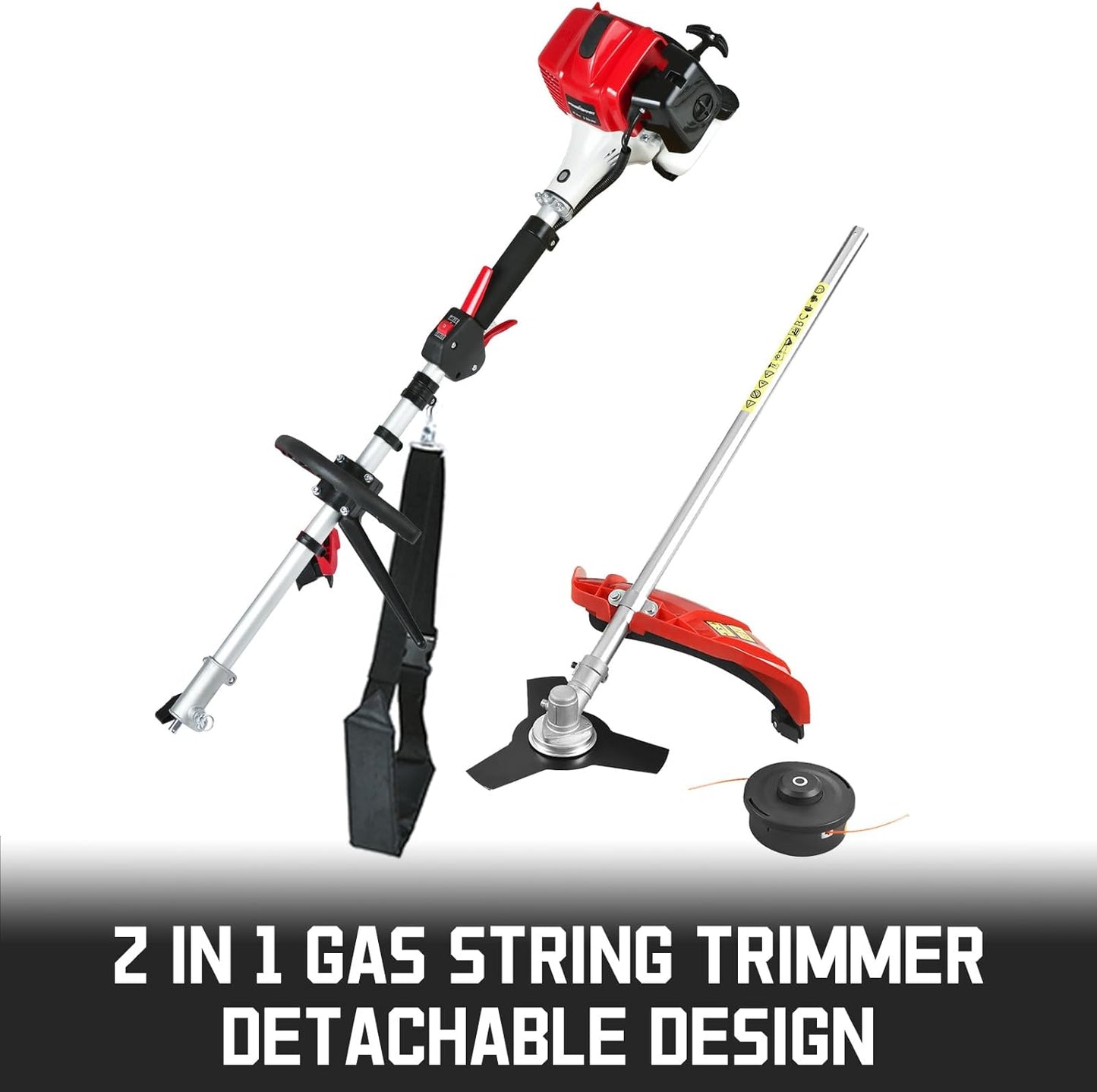 PowerSmart 25.4cc Gas Weed Wacker, String Trimmer/Edger 16-Inch with 10-Inch Brush Cutter for Grass Cutting