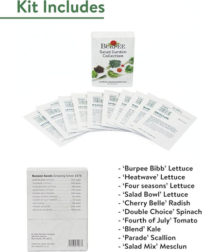 Burpee Salad Garden Collection 10 Packets of Non-GMO 4 Lettuce Varieties Tomato, Radish, Spinach, Kale, Scallions & Mesclun Mix | Seeds for Planting Vegetables