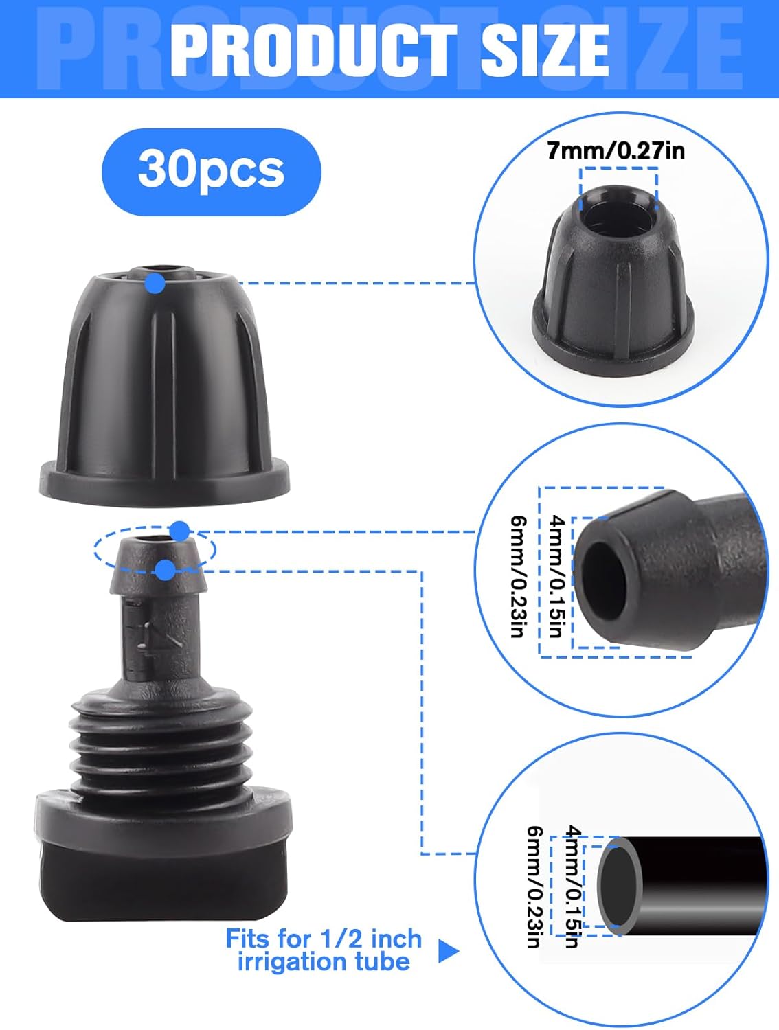 Kalolary 30PCS 1/4" Irrigation Fittings Drip Irrigation End Cap for Drip Tubing Anti-Drop Irrigation Fitting End Plug for Garden Patio Supplies (1/4 End Caps)