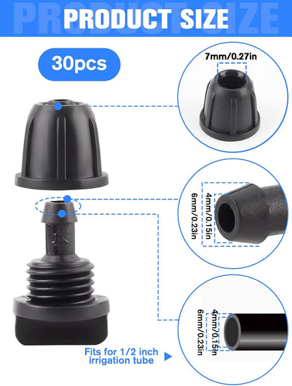 Kalolary 30PCS 1/4" Irrigation Fittings Drip Irrigation End Cap for Drip Tubing Anti-Drop Irrigation Fitting End Plug for Garden Patio Supplies (1/4 End Caps)