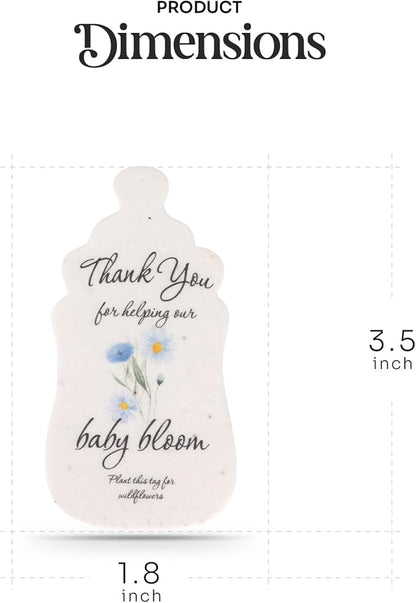 Baby Bottle Shaped Seed Paper – 5 Blue Baby Shower Favors for Guests with Wildflower Seeds, Writable & Plantable, Gender Reveal, Birthday Gifts for Guest