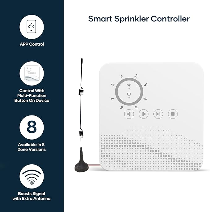 tolviviov Smart Sprinkler Controller, 8-Zone Indoor WiFi Irrigation Controller, App Enabled, Simple Automated Watering Scheduling, Local Weather Intelligence, Rain, Freeze Skip