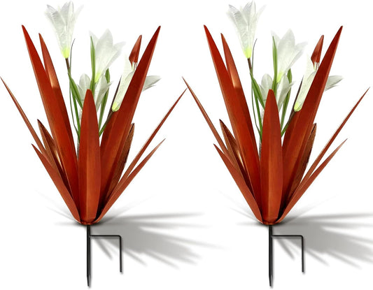 Homight Metal Agave Plant Outdoor Decoration Lily Mexican Yard Art Garden Gift Home Decor Hand Painted Metal Agave Garden Yard Statue, Outdoor Lawn Ornaments (2 Big White Lilies)