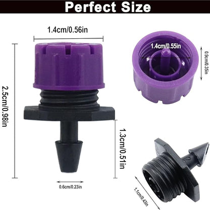 150 Pcs Adjustable Micro Drip Irrigation Sprinklers 1/4 Inch Universal 8-Hole Flow Dripper Garden Irrigation Nozzles for 4mm/7mm Tube Watering System (Purple)