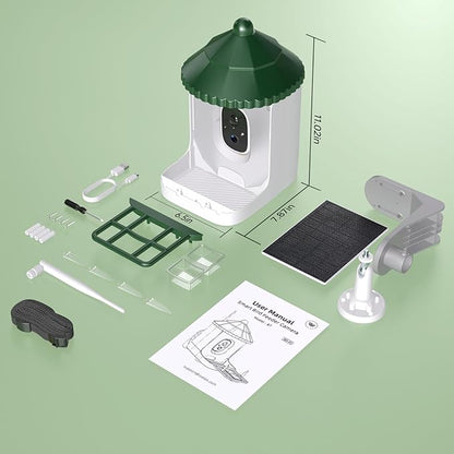 Bird Feeder with Camera AI Identify 2K Live Video Smart Bird Feeder with Camera, 2.4GHZ WiFi Solar Birds House Cameras, Motion Detection Instant Arrival Alerts, Ideal Present for Birds Lovers