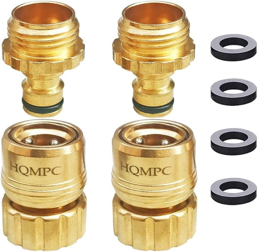 HQMPC No Pb Garden Hose Quick Connect Brass Hose Quick Connect Hose Quick Connect Fittings Water Hose Connectors 3/4" GHT (2 SETS)