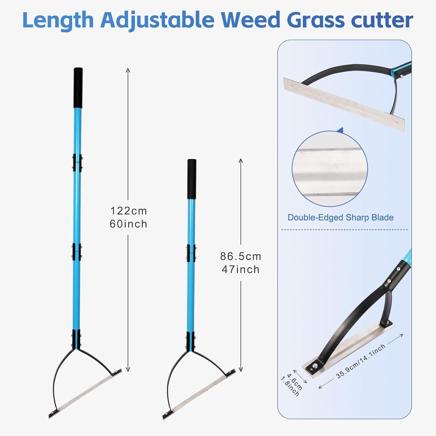 sancat Weed Cutter with Double-Edged Sharp Blade,51 inch Stainless Steel Weeder,Grass Cutter Tool for Garden, Yard, Field and Ditches,Garden Weed Wacker, Sickle with Long Handle