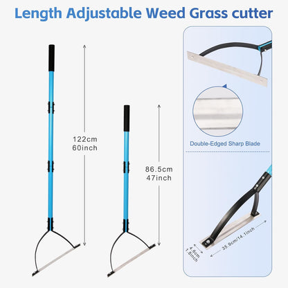sancat Weed Cutter with Double-Edged Sharp Blade,51 inch Stainless Steel Weeder,Grass Cutter Tool for Garden, Yard, Field and Ditches,Garden Weed Wacker, Sickle with Long Handle