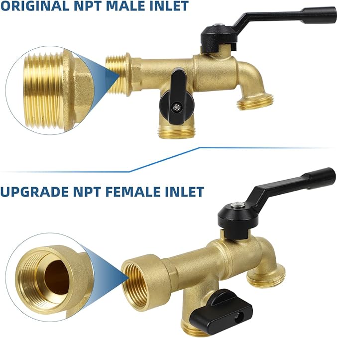 Double Outdoor Faucet, Outside Tap Garden Water Faucet Wall Mounted 3/4 inch NPT Female Inlet & Two Outlets, Frost-proof Brass Outside Spigot for Home Balcony Hose Connector (Copper 3/4" Female Inlet)