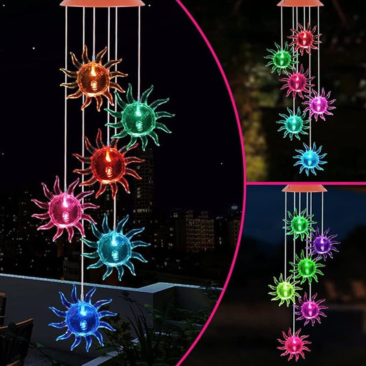 ME9UE Solar Sunflowers Wind Chimes, Outdoor Waterproof Mobile Romantic Color-Changing LED Solar Powered Wind Chimes Lights for Home, Yard, Night Garden, Party, Festival Decoration, Valentines Gift