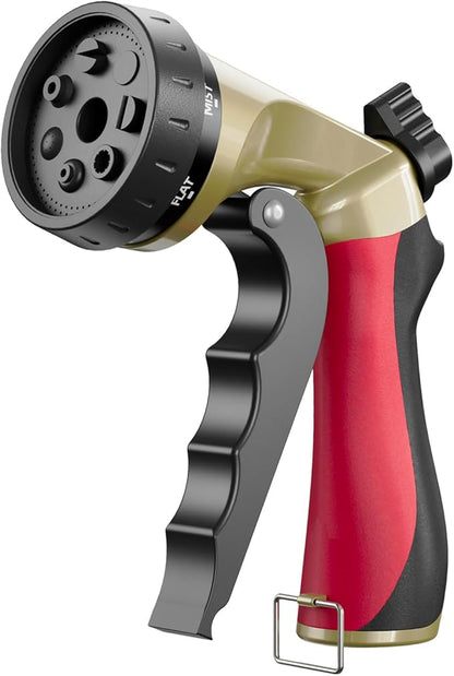 Garden Hose Sprayer Nozzle, Heavy Duty Water Hose Nozzle with 7 Spray Patterns, High Pressure Garden Sprayer with Adjustable Button & Lockable Trigger for Watering Plants & Lawns, Washing Cars, Pets
