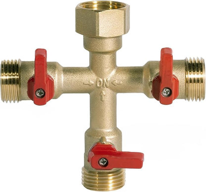 HQMPC Hose Splitter – Heavy-Duty Brass Garden Faucet Connector Garden Hose Splitter 3 Way 3/4" GHT Thread Red Handle