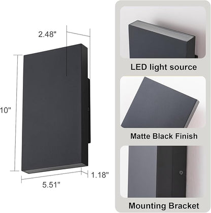 10" RGB Modern Outdoor Wall Light Color Changing Outdoor Sconce Lights with Remote Control or App Control, Black Up and Down Exterior Lighting Fixtures for House Garage Patio Porch