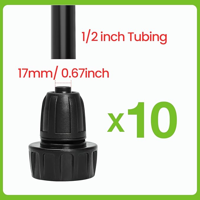 Bonviee 10 Pack 3/4” Female Hose Thread to 1/2” Drip Irrigation Tubing Adapter, Leak-Proof Garden Faucet Connector with Lock Nut & Gasket, No Clamp Needed, for DIY Drip Systems, Hose Bibb, Spigot