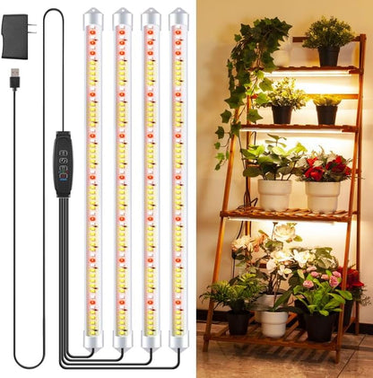 4 Bars 16" Grow Lights for Indoor Plants, 240 LEDs Full Spectrum Plant Grow Light Strips with Auto ON/Off Timer 3/9/12Hrs, 10 Brightness, 3 Switch Modes Sunlike Growing Lamps for Hydroponics Succulent