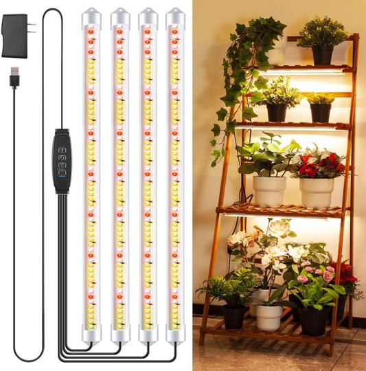 4 Bars 16" Grow Lights for Indoor Plants, 240 LEDs Full Spectrum Plant Grow Light Strips with Auto ON/Off Timer 3/9/12Hrs, 10 Brightness, 3 Switch Modes Sunlike Growing Lamps for Hydroponics Succulent