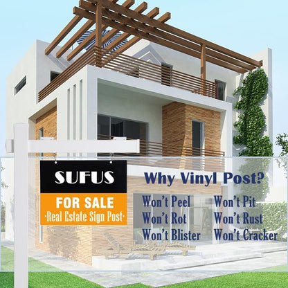 Vinyl PVC Real Estate Sign Post 6' Tall (4"x 4"x 72"), Realtor Yard Sign Post with Flat Cap for Open House and Home for Sale, 47" Arm Holds Up to 36" Sign, White (No Sign)