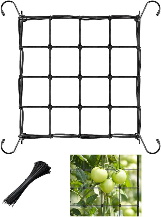 Elastic Trellis Netting, 2x2FT, Heavy-Duty, Black, Square, Polyester, Garden Netting, Climbing Plant Support Structure
