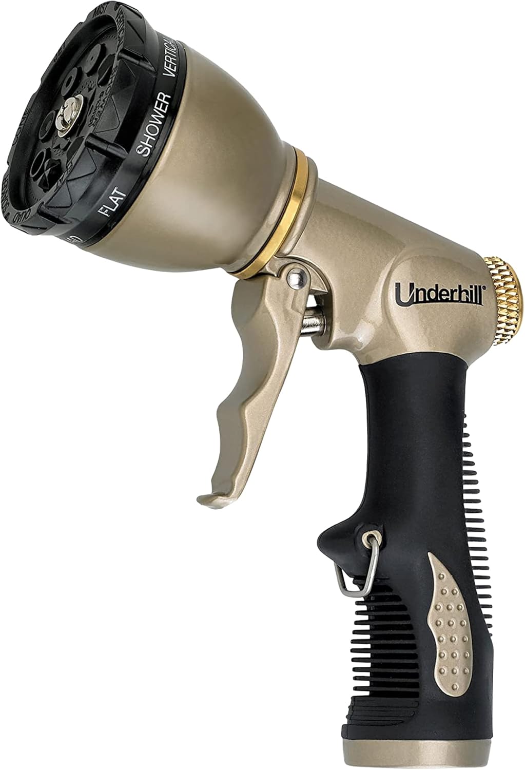 Underhill Pattern Master Gold Series Garden Water Hose Gun Nozzle Sprayer Head, 3/4-Inch Thread Inlet, Jet Attachment, Heavy-Duty Adjustable, NG200-8S