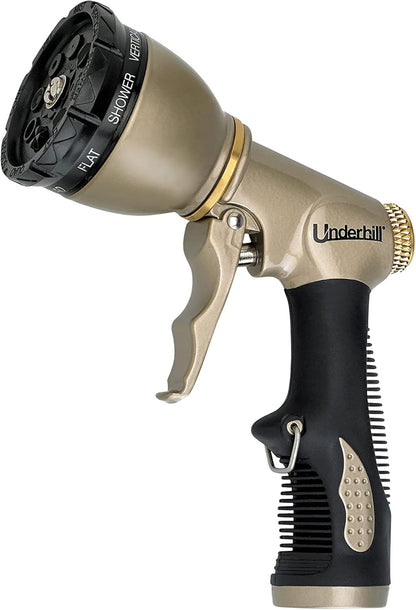 Underhill Pattern Master Gold Series Garden Water Hose Gun Nozzle Sprayer Head, 3/4-Inch Thread Inlet, Jet Attachment, Heavy-Duty Adjustable, NG200-8S