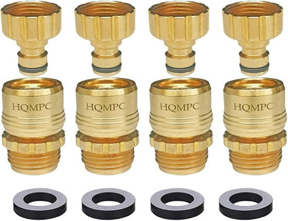 HQMPC Garden Hose Quick Connect No Pb Solid Brass Quick Connector Garden Hose Fitting Water Hose Connectors 3/4 inch GHT (4)