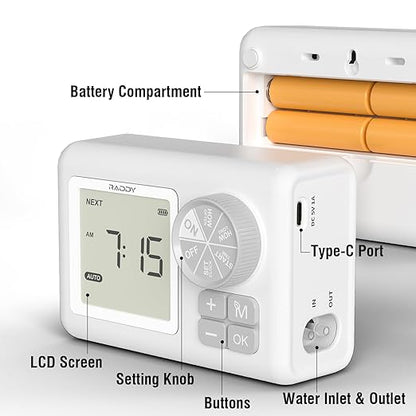 Raddy WS-6 Automatic Plant Waterer, Indoor Plant Watering System for 15 Potted Plants, Programmable Water Timer with LCD Display, USB Power, Water Shortage Alarm for Balcony Greenhouse