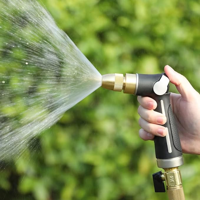 FANHAO Garden Hose Nozzle with High Pressure Jet, 100% Heavy Duty Metal Water Hose Sprayer, Thumb Flow Control, On Off Valve, Adjustable Spray Patterns for Garden Watering, Car and Pet Washing
