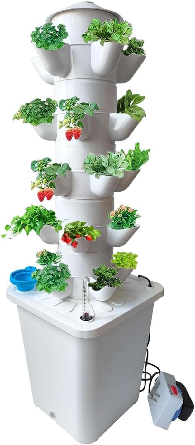 5 Layer 25 Pots Vertical Hydroponic Tower System, Hydroponic Grow Tower Kit with Water Pump & Timer Including & Smart Plug, for Vegetable Herb Fruit, Gardening Lover Plants Grow Kit Tower