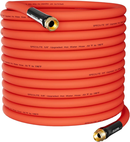 SPECILITE 5/8" Hot/Cold Garden Water Hose 125 ft, -50℉-190℉,Flexible & Lightweight With 3/4" Brass Fittings for Yard, Outdoor, Farm, Red